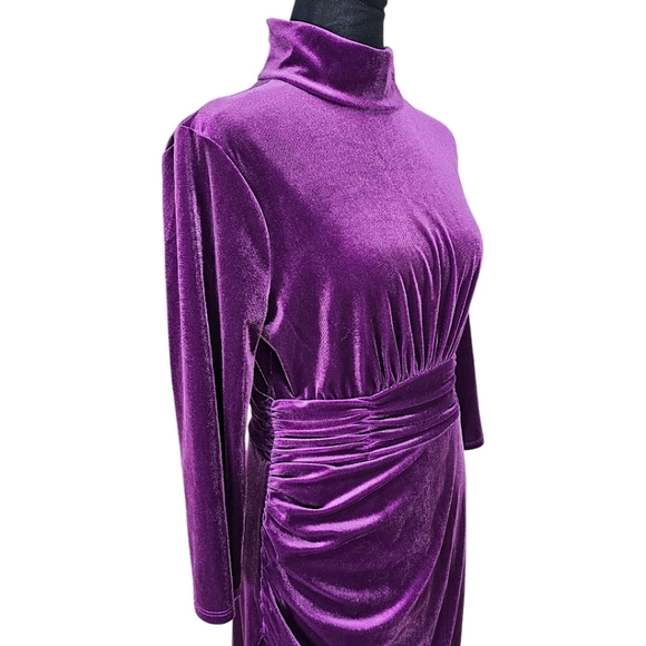 London Times Ruched Velvet Dress Womens Size 8 Purple Whimsigoth Mob Wife Unique - Picture 10 of 13